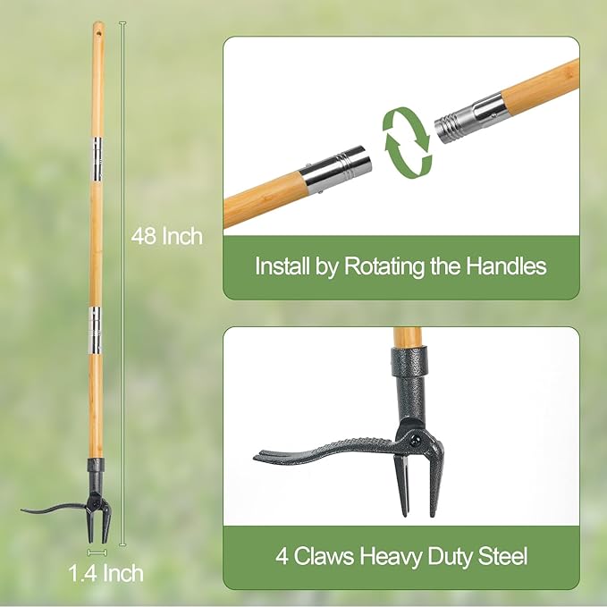 Stand Up Weed Puller Tool, Dandelion Hand Weeding Tool with 48" Long Handle Weed Remover Tool for Garden Lawn Yard, Includes a Reusable Garden Waste Bag