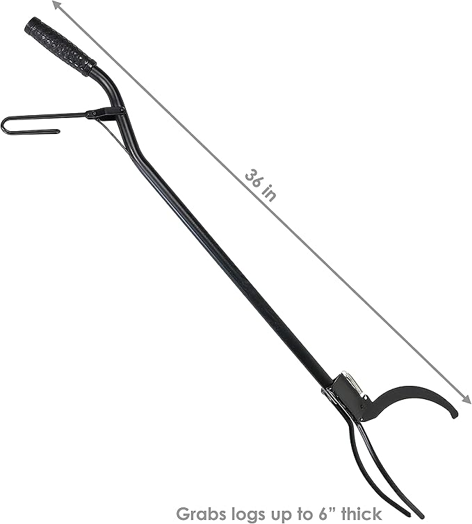 Sunnydaze 36-Inch Log Grabber Tongs - Outdoor Fire Pit Tongs - Spring Lever Action - Black