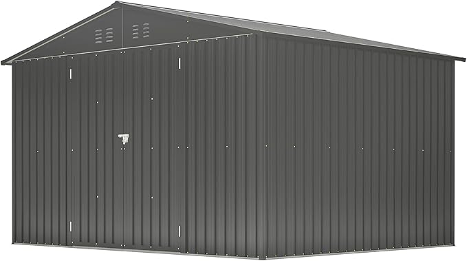 8x10 FT Outdoor Storage Shed, Metal Garden Shed with Frame Floor, Outside Tool Shed with Lockable Hinged Doors, Waterproof Storage Building with Sloped Roof for Backyard, Patio, Lawn, Black