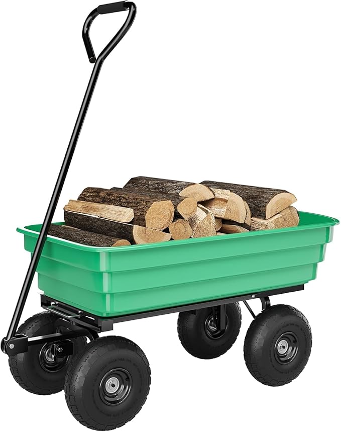 Heavy Duty Garden Dump Cart, 600LB Yard Utility Cart with All-Terrain Wheels & Quick-Release, Gardening Cart