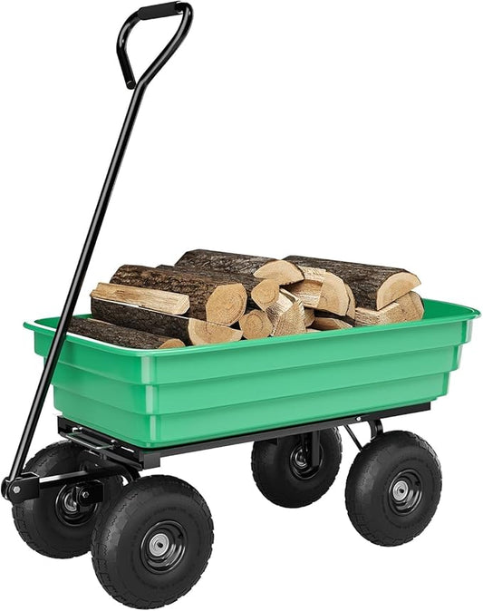 Heavy Duty Garden Dump Cart, 600LB Yard Utility Cart with All-Terrain Wheels & Quick-Release, Gardening Cart