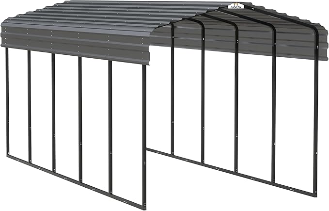 Arrow Carports Galvanized Steel Carport, Compact Car Metal Carport Kit, 10' x 24' x 9', Charcoal