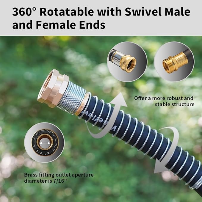 WiseFlow Garden Hose 150FT x 5/8", Heavy Duty Rubber Hose, Water Hose with Five Layered Braiding, Male Female Fittings, 1000PSI Burst, 300PSI Working (Black)