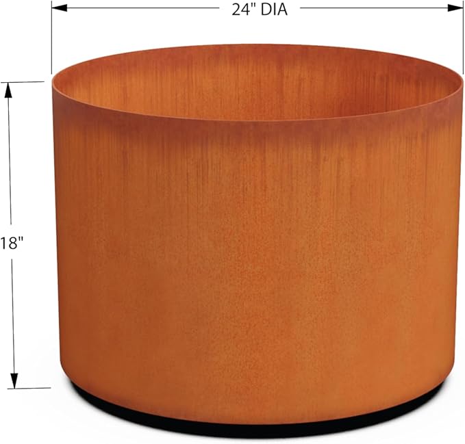 Plantercraft Large Round Planters for Outdoor Plants - 24 Inch Corten Steel Planter for Patio, Deck & Entryway | Heavy Duty Weathering Steel | Extra Large Outdoor Planters for Trees & Flowers