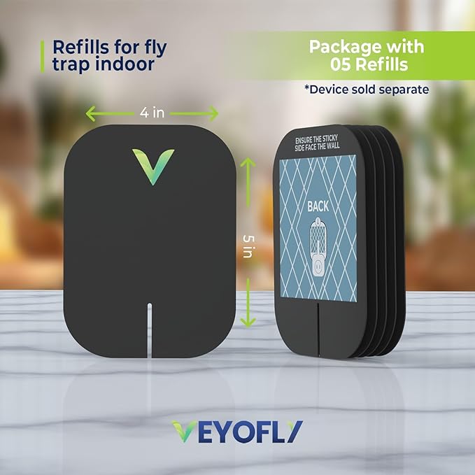 VEYOFLY Fly Trap Indoor Refill, Fruit Fly Traps for Indoors, Gnat Traps for House Indoor,Fly Catcher, Fly Trap,Plug in Catch for Fruit Flies,Moths,Gnats,Mosquito Trap (Pack of 5 Refills-Black)
