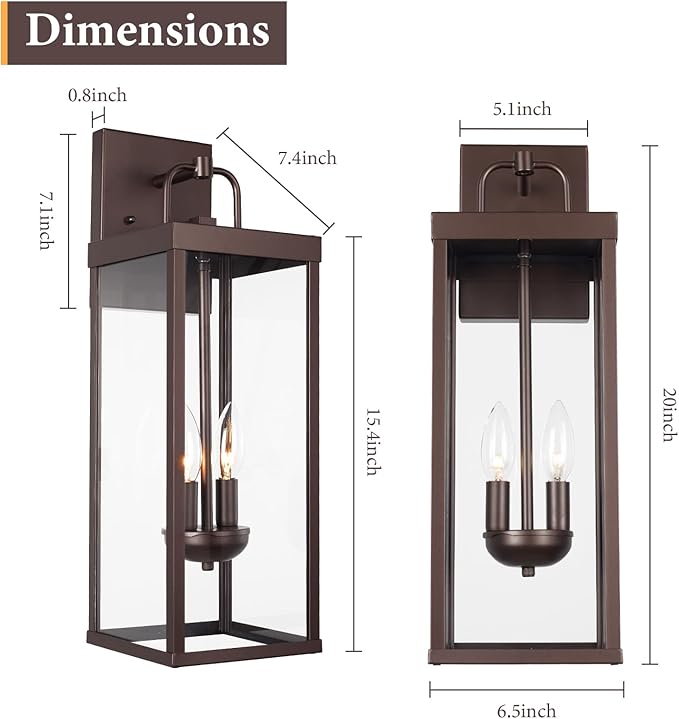Outdoor Wall Sconce Lights, 20 Inch Tall Transitional Exterior Wall Lighting with Clear Glass, Modern Bronze Carriage Lantern Lamps Outside for Front Porch Garage Garden Patio Corridor Doorway