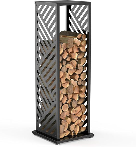 Firewood Rack, Wood Stacker Firewood Outdoor, Black Metal, 44.1 Inches, 1000 lbs Capacity, Indoor Decorative Wood Holder for Woodshed, Storeroom, Basement (Diagonalslot)