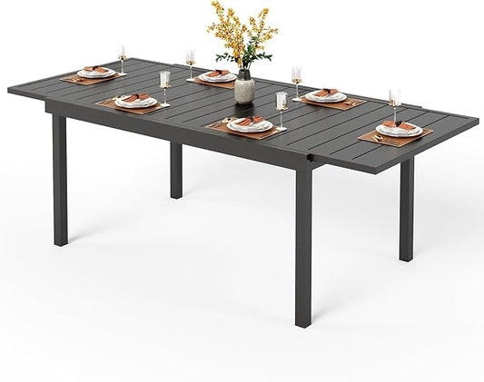 PHI VILLA Expandable Outdoor Dining Table for 6-8, Rectangle Metal Wrought Iron Extendable Table, Large Dining Furniture for Patio, Yard, Porch, Deck