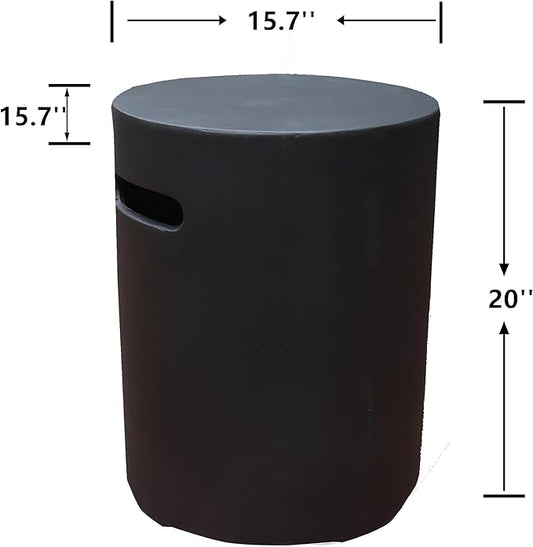 AMS Fireplace | Elementi 20lb Propane Tank Cover (Cylinder Smooth - Black) | GFRC, Black Color, Round Shape, Size - 15.7 x 15.7 x 20 inches | Suited for Propane Tank Fire Pit