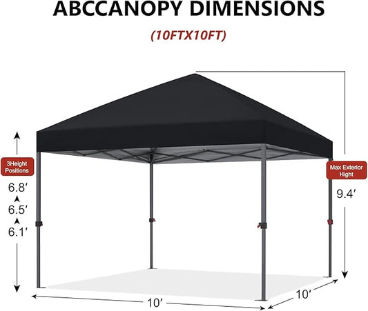 ABCCANOPY Pop Up Canopy - Outdoor Patio Portable Canopy Tent Heavy Duty for Backyard and Deck with 4 Sandbags(Dark Black, 10x10)