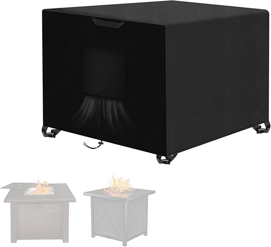 Kovshuiwe Porch Shield Fire Pit Cover Square-600D Fabric Waterproof and Resistant, Fits Outdoor For 28-32 Inch Fire Pit /Table Cover, Gas Fire Pit Cover-32"L x 32"W x 24"H, Black
