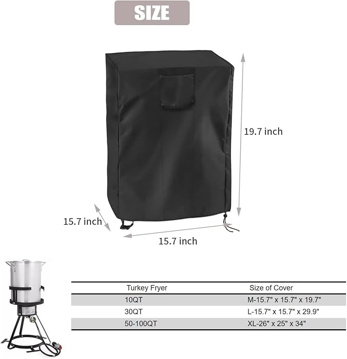 Turkey Fryer Cover for King Kooker, Waterproof Cover for Crawfish Boiler Outdoor Deep Fryer Seafood Boil Pot, Heavy Duty Cover for Seafood Boil Pot and Burner kit-Black
