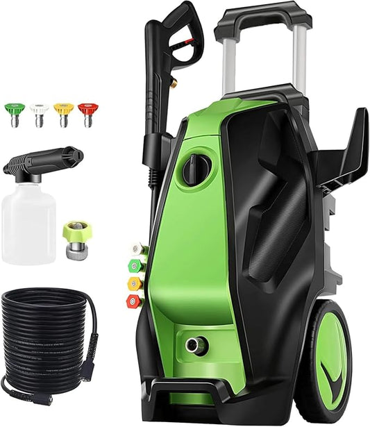 Electric Pressure Washer, 5000 PSI 3.9 GPM Heavy Duty Power Washer with Foam Cannon, 4 Nozzle Tips,33FT Hose and Soap Bottle for Home/Cars/Driveways/Patios/Decks/Fences,Green