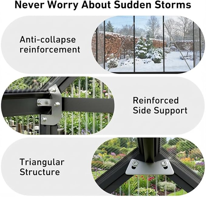 Sturdy 8x8 FT Outdoor Greenhouse Kit, Walk-in Aluminum Greenhouse with Sliding Door & Screened Vent Window for Ventilation, for Backyard, Garden, Vegetables & Flowers, Black