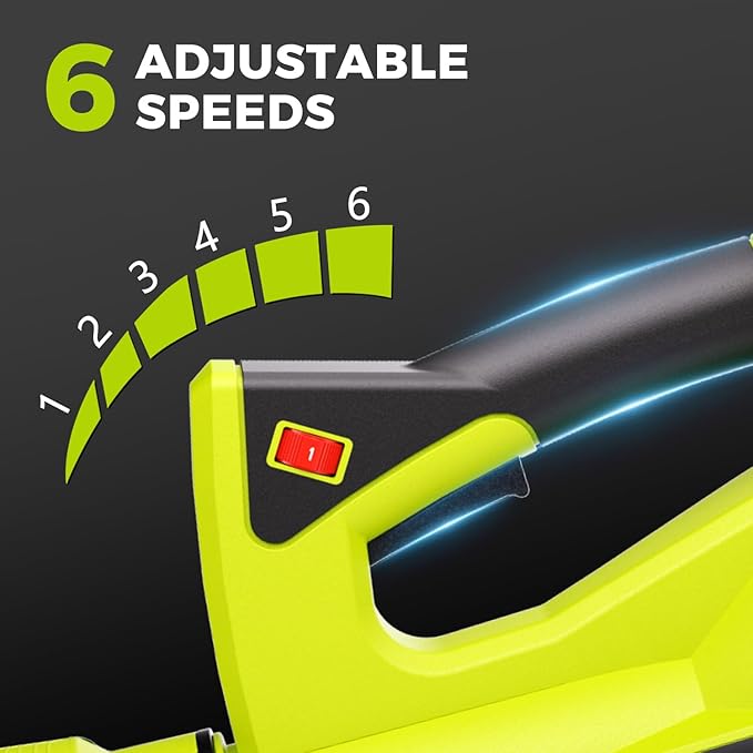 for Men Cordless Leaf Blower: 21V with 2 Batteries 4.0Ah, Fast Charger, 500CFM 150MPH Electric Leaf Blower, 6-Speed, Lightweight 3.7lbs for Yard, Garden, Patio Cleaning (Green)