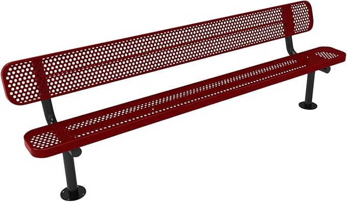 COATEDOUTDOORFURNITURE Coated Outdoor Furniture Heavy-Duty Outdoor Bench Thermoplastic Coated, Punched Steel, Commercial-Grade Seating, Made in America (Surface with Back, 8 Ft, Textured Burgundy)