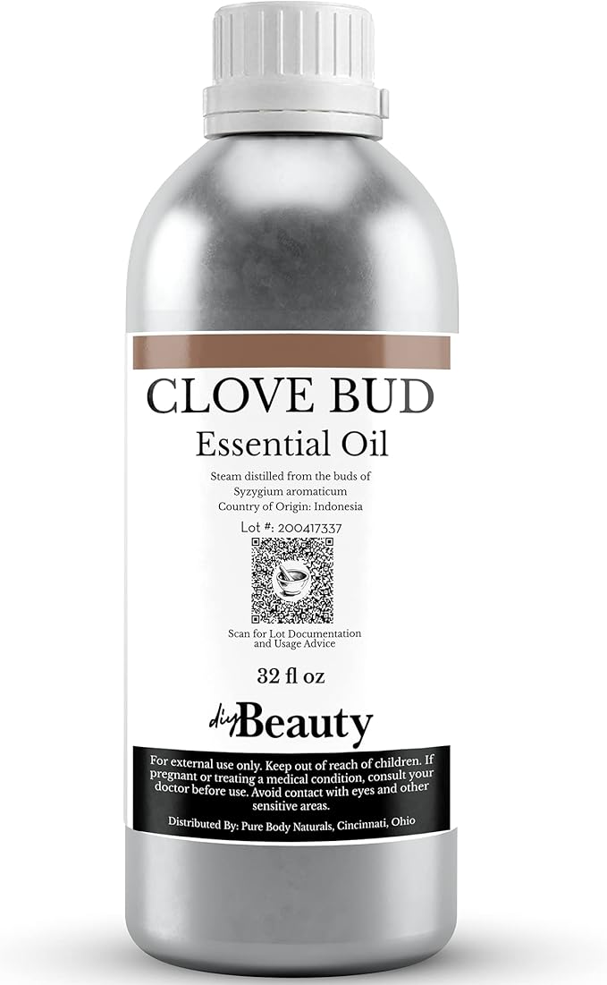 Bulk Clove Essential Oil - 32 Fl Oz - Large Size Bottle - 100% Pure & Undiluted Therapeutic Grade - High Eugenol Content - Steam Distilled from Clove Bud
