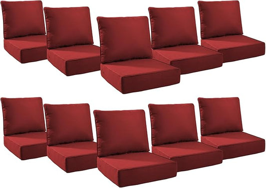 6" Thick Outdoor Cushions 24x24x6, 10-Set Deep Seat Patio Cushions with Removable Cover, Waterproof & Fade Resistant Replacement for Wicker Chair, Loveseat, Sofa - Red