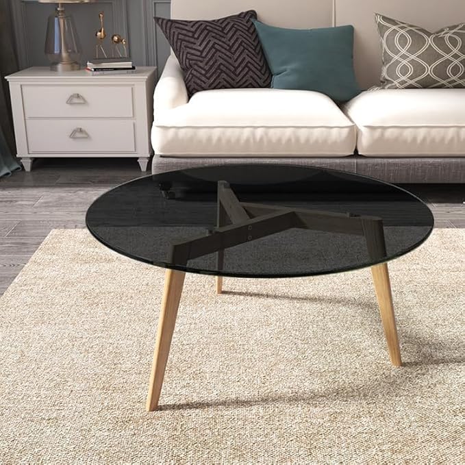 Royalty 60" Inch Round Tempered Glass Table Top – Clear Table Top Glass – Useful for Replacement, Tabletop Protector, Patio, Dining, Coffee, Desks - 1/4" Black Polished Edge