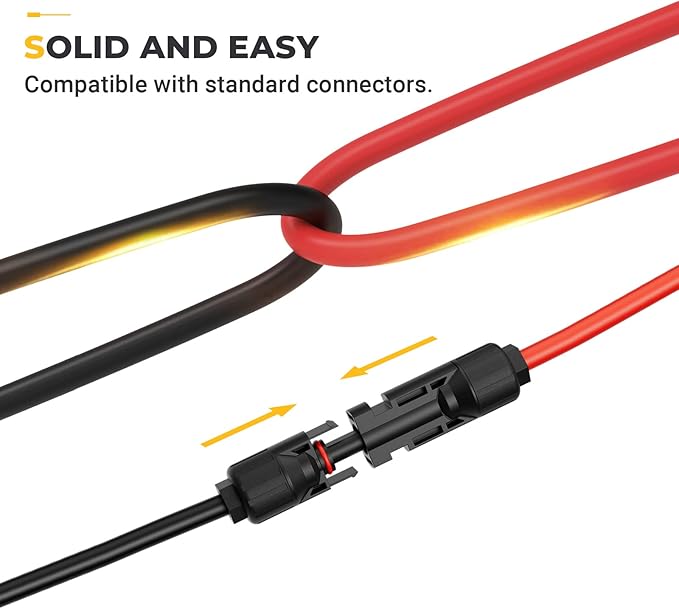 BougeRV 16.5 Feet 12AWG Solar Extension Cable with Female and Male Connector with Extra Pair of Connectors Solar Panel Adaptor Kit Tool (16.5FT Red + 16.5FT Black)
