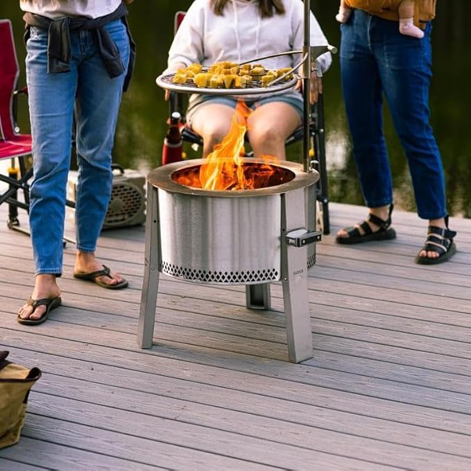 Breeo Smokeless Fire Pit to-Go Bundle (Y Series Stainless Steel, Outpost Grill & to Go Case) | 21 inch Smokeless Firepit for Outside | Ideal for Families, Gifts for Dad