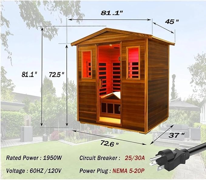 LTCCDSS Full Spectrum Outdoor Red Cedar Sauna 3-Person, Low EMF Far Infrared Sauna Room for Home, Withstand Outdoor Temp -10℉-149℉| Chromotherapy-Bluetooth Speaker (81.1 * 45 * 83.5 inch)