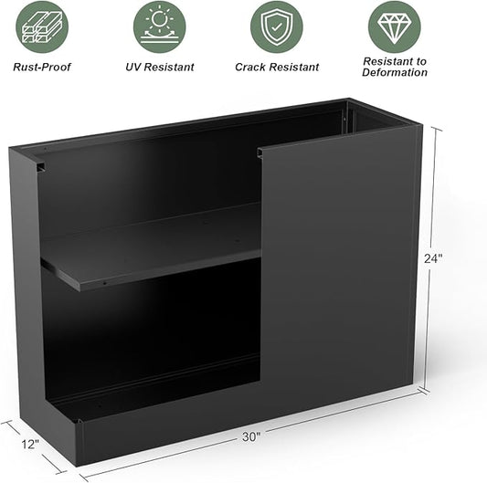 Metal Large Planter Box 30" L x 12" W x 24" H, Heavy Duty Tall Rectangle Outdoor Planter Box with Removable Insert Shelves for Porch, Garden, Patio, Yard (Black)