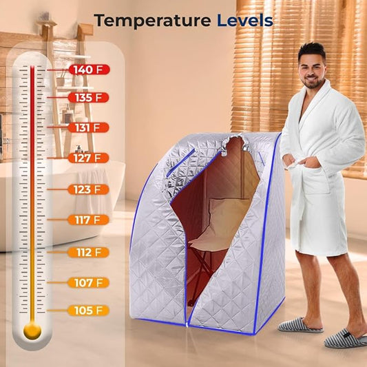 SereneLife Portable Sauna Box for Home, Infrared Sauna Tent with Heated Foot Pad and Folding Chair, Remote Control In-Home Spa, 38" x 32”