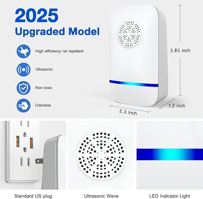 Ultrasonic Pest Repeller 2025 Upgrade, 6-Pack Indoor Plug-in Pest Control, Smart Ultrasonic Rodent & Insect Repellent for Mice, Roaches, Spiders, Safe for Children & Pets