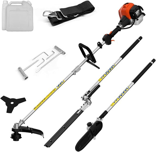 MAXLANDER 26cc Gas Weed Wacker, 4-in-1 Multi Garden Tools, String Trimmer 17", Pole Saw 8", Hedge Trimmer 16", and Brush Cutter Blade 10", with Rubber Handle & Shoulder Strap Included for Yard Care