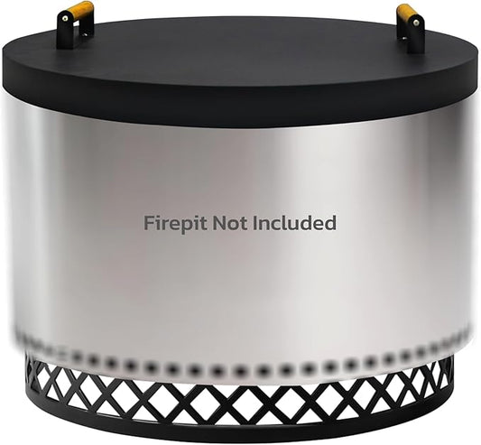 FEBTECH - Smokeless Fire Pit Accessories Combo – 23" Carbon Steel Base, 27.5" Lid with 2 Wooden Handles – Durable Smokeless Firepit Accessories for Camping, Patio, Backyard