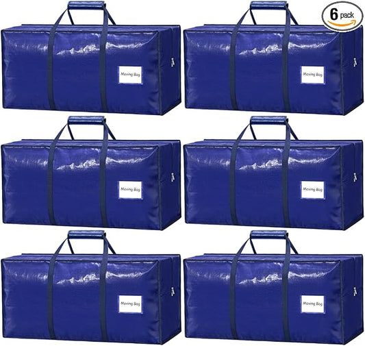 6 Pack Large Moving Bags Heavy Duty – Reusable Storage Bags with Zippers & Handles | Extra-Large Packing Bags for Moving Boxes, Clothes, Bedding, Holiday Décor & Home Storage