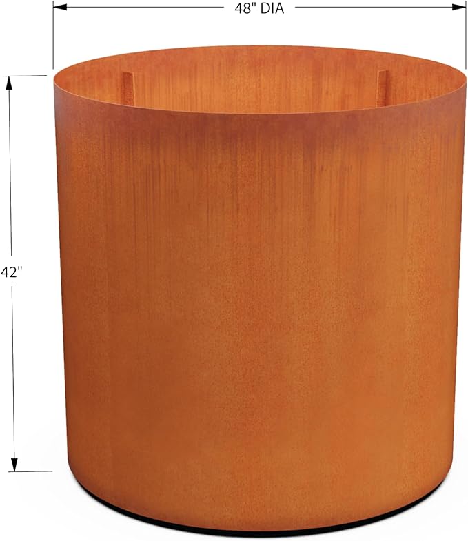 PLANTERCRAFT Corten Steel Metal Planter Box, Round Sizes, Modern Garden Steel planters for Commercial and Residential Outdoor Use.
