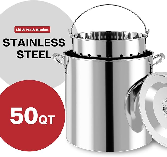 50QT Stainless Steel Crawfish Boiler | Seafood Boiling Kit | Cover & Skimmer Included | 110,000BTU Propane Jet Burner | 0-20 PSI CSA Certified Regulator | Crab Boil Pot for Outdoor Backyard Cooking