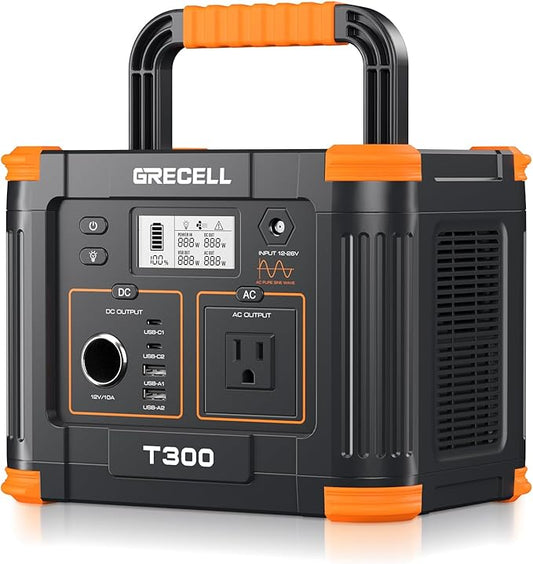 GRECELL Portable Power Station 300W 230.88Wh, Solar Generator with 60W USB-C PD Charging & 110V AC Outlet Backup Battery for Camping Trips Travel & Home Blackouts
