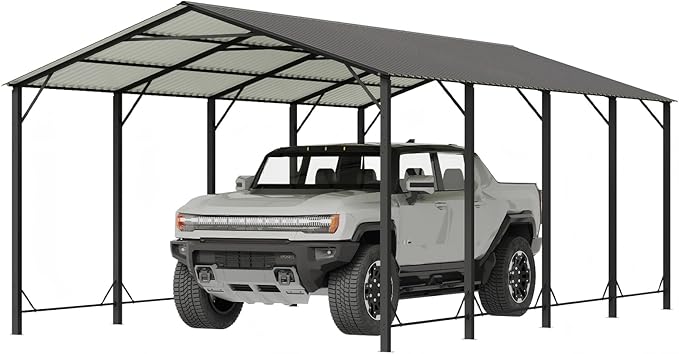 Aoxun 12x20 FT Metal Carport, Heavy Duty Carport Canopy with Reinforced Frame and Enhanced Base, Outdoor Car Canopy for Pickup Trucks, Cars, SUVs, Tractors and Boats