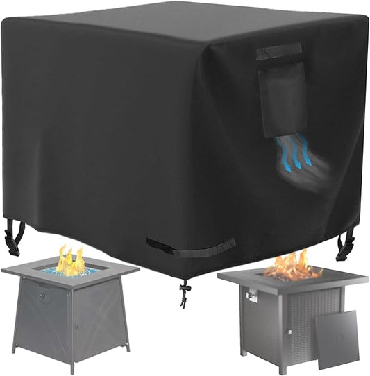 Square Gas Fire Pit Cover 28 x 28 x 25 Inch, Waterproof & 600D Heavy Duty Fire Table Cover, Compatible with Ciays, Xbeauty, Yaheetech, BALI OUTDOORS and more 28x28 Inch Patio Propane Firepits