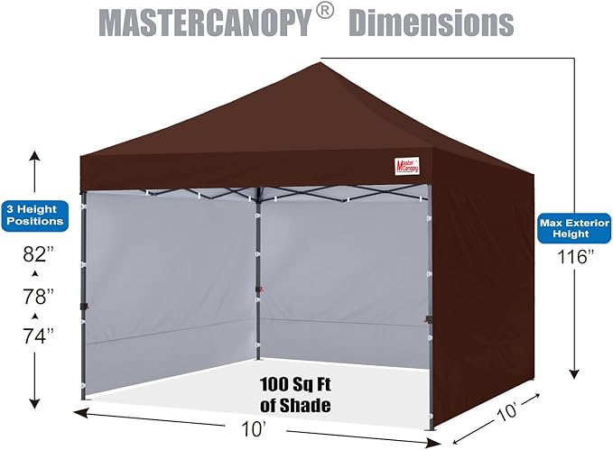 MASTERCANOPY Heavy Duty Pop-up Canopy Tent with Sidewalls (10x10,Brown)