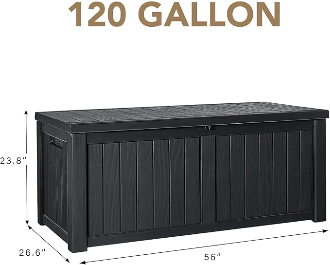 Devoko 120 Gallon Resin Deck Box Waterproof Indoor Outdoor Storage Box Lockable Large Storage Container for Patio Furniture Cushions and Garden Tools