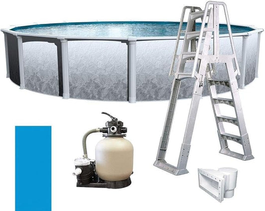 In The Swim 15' Round Above Ground Swimming Pool - Weekender Plus Package - Featuring: Sand Filter, Pump System and A-Frame Ladder