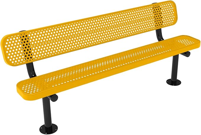 COATEDOUTDOORFURNITURE Coated Outdoor Furniture Heavy-Duty Outdoor Bench Thermoplastic Coated, Punched Steel, Commercial-Grade Seating, Made in America (Surface with Back, 6 Ft, Yellow)