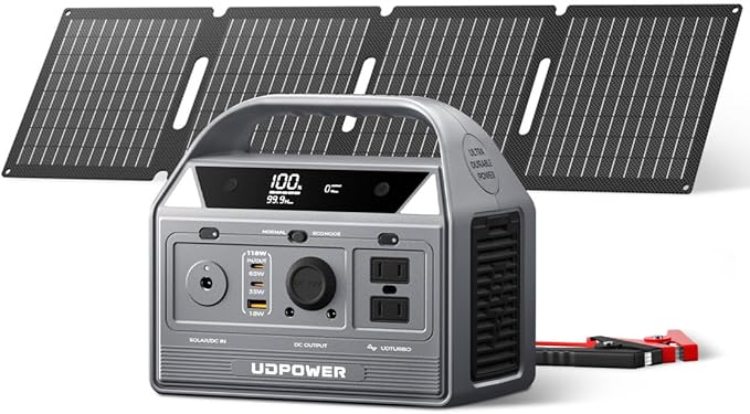 UDPOWER C400 Portable Power Station with 40W Solar Panel,256Wh LiFePO4 Battery Backup,400W AC Output (800W Surge),Solar Generator for Camping,RV,Emergency Power