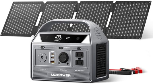UDPOWER C400 Portable Power Station with 40W Solar Panel,256Wh LiFePO4 Battery Backup,400W AC Output (800W Surge),Solar Generator for Camping,RV,Emergency Power