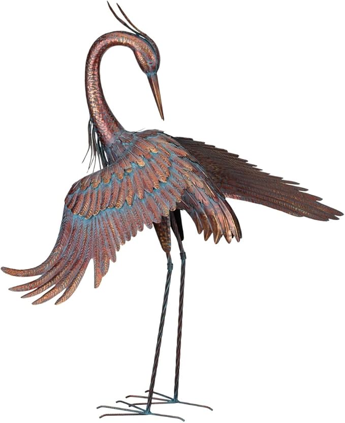 Regal Art & Gift Copper Patina Heron Metal Statue – Indoor Outdoor Decorative Sculpture for Home & Garden Décor, Weather-Resistant Yard Art Figure for Patio, Lawn