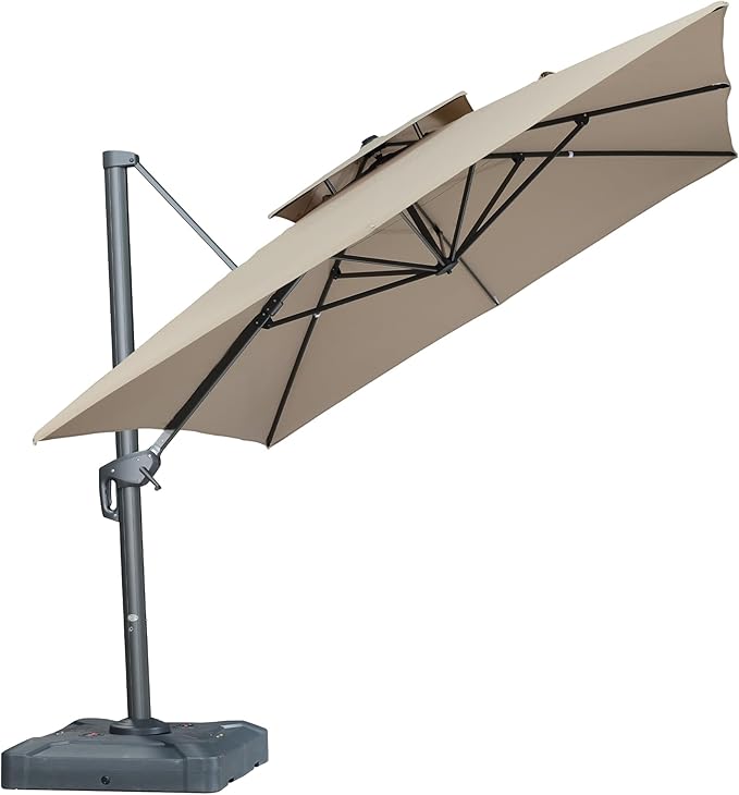 PURPLE LEAF 10' X 13' Double Top Cantilever Patio Umbrella Deluxe Large Outdoor Umbrella Rectangle Offset Umbrella with Fade Resistance for Garden Deck Pool Patio, Sand Dune