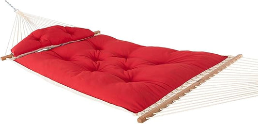 Nags Head Hammocks Jockey Red Sunbrella Tufted Hammock – 13 ft. x 55 in., 2-Person, 450 lb Capacity, Detachable Pillow, Cumaru Spreader Bar, Galvanized Hardware, Handcrafted in The Carolinas
