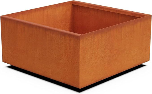 24-Inch Square Corten Steel Planter – Large Low Profile Metal Garden Box | Ideal for Raised Beds & Patios | Made in USA