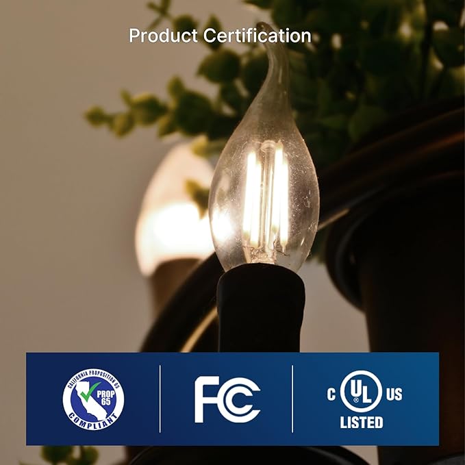 FLSNT LED Candelabra Light Bulbs, CA11 E12 Chandelier LED Light Bulbs 100W Equivalent, 5000K Daylight, 800LM, 5.5W, CRI 82+, AC 120V, 6 Pack, Dimmable UL,CA65 Listed.