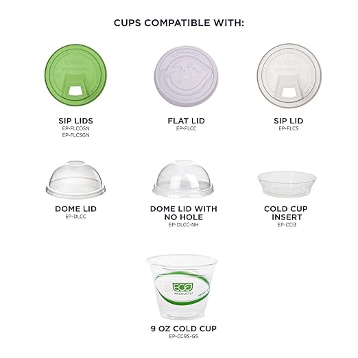 ECO PRODUCTS GreenStripe Clear Compostable 9oz PLA Plastic Cups, Case of 1000, Disposable Renewable Plant-Based Cold Cups, For Cold Drinks & Snacks, BPI Certified, ASTM Compliant.