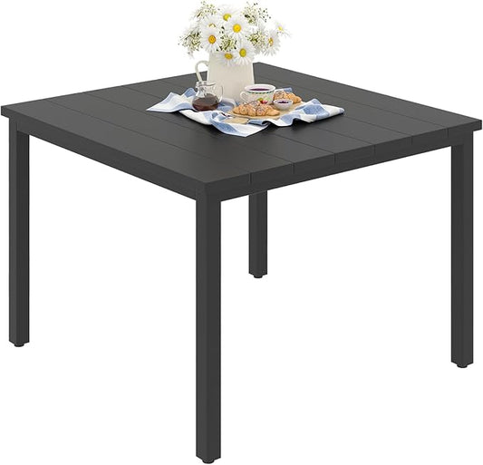 VICLLAX Outdoor Patio Dining Table for 4, Metal Square Patio Table with Umbrella Hole for Backyard Porch, Black 40.2"